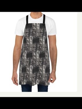 Medieval Style Print Apron in Black and Gray